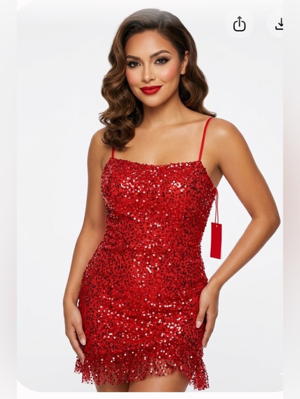 STACEES Red Sequin Spaghetti-Strap Mini Dress